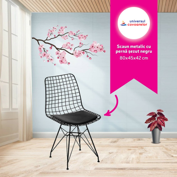 Scaun metalic cu pernă șezut negru 80x45x42 cm